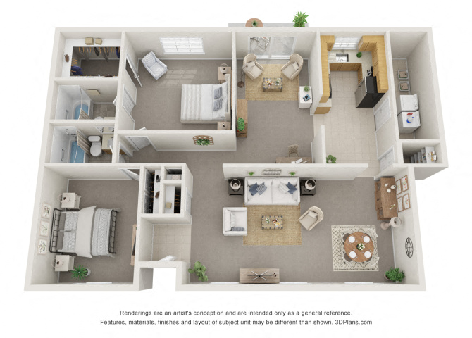 Floor plan for 2 beds, 2 baths, 1480 sqft